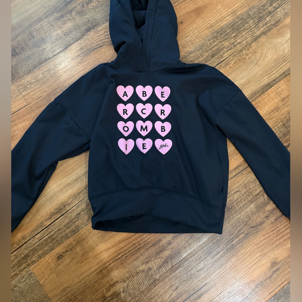 abercrombie kids Black Hoodie with Pink Heart Letter Graphic